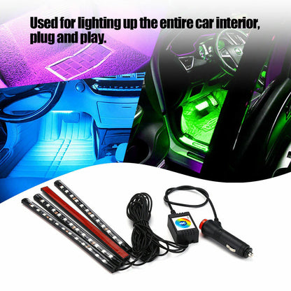 4X 48LED RGB Car Interior Atmosphere Light Strip Bar Bluetooth