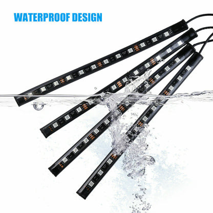 4X 48LED RGB Car Interior Atmosphere Light Strip Bar Bluetooth
