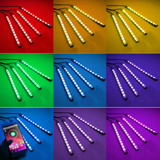 4X 48LED RGB Car Interior Atmosphere Light Strip Bar Bluetooth