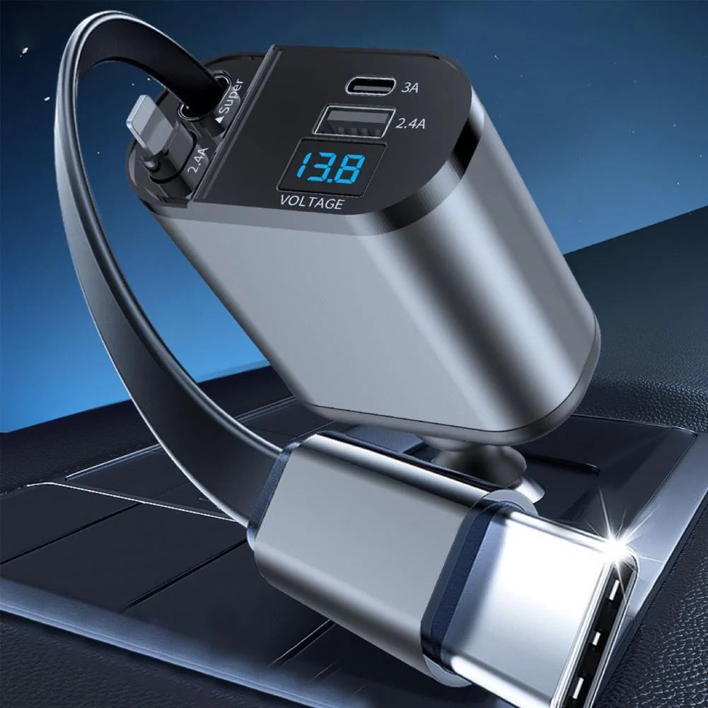 Retractable Car Charger 4 in 1 Fast Car Phone Charger