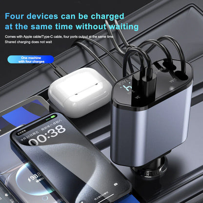 Retractable Car Charger 4 in 1 Fast Car Phone Charger